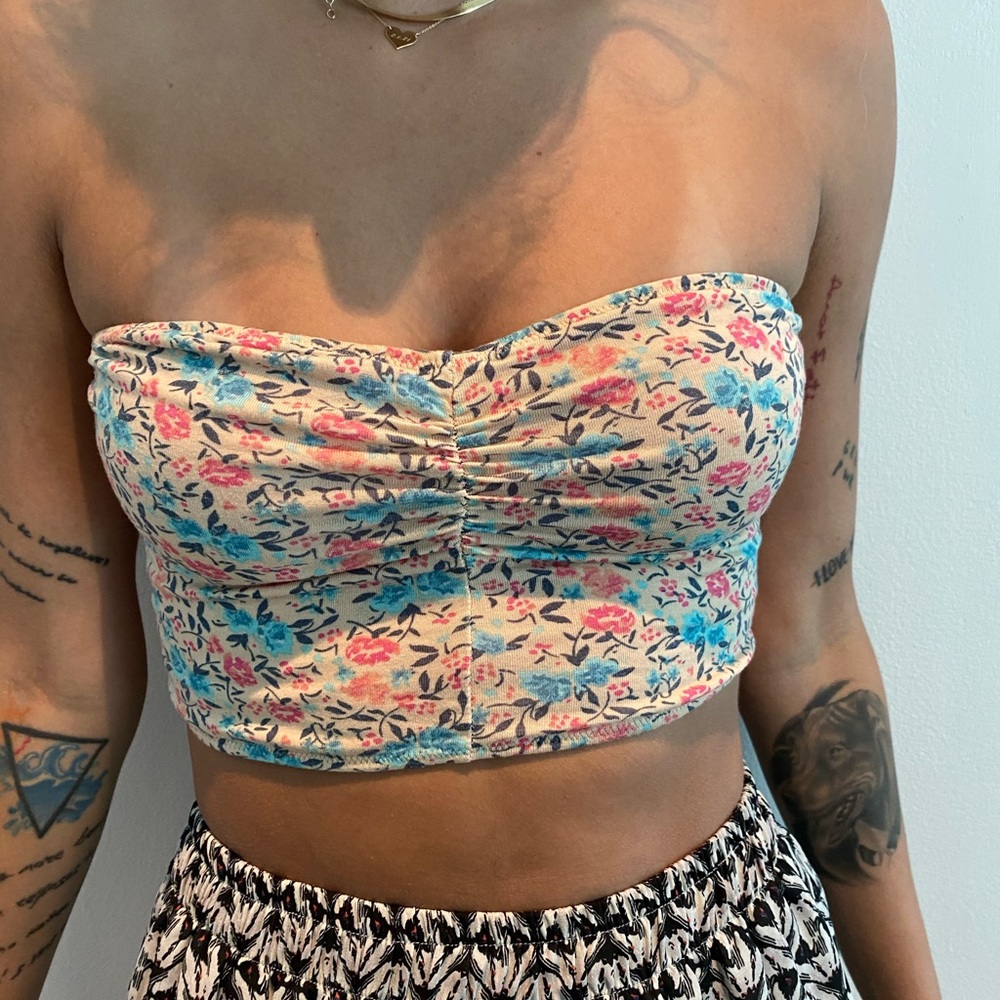 Free People Floral Strapless Bandeau Top